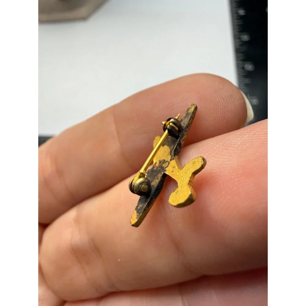 Vintage Miniature Gold Tone‎ Airplane Brooch Bomber Pin Aviation Military Style